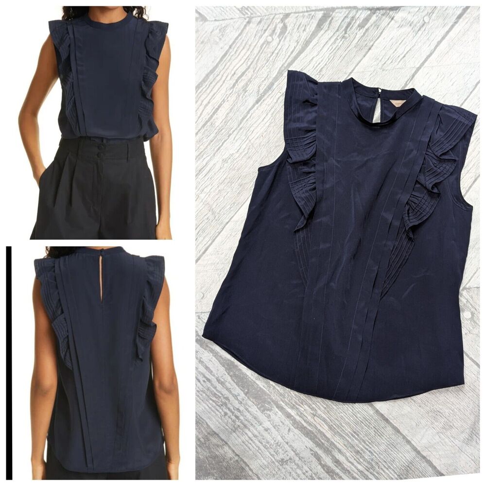 Rebecca Taylor Women's Pintuck‎ Sleeveless Silk Blouse - Midnight
